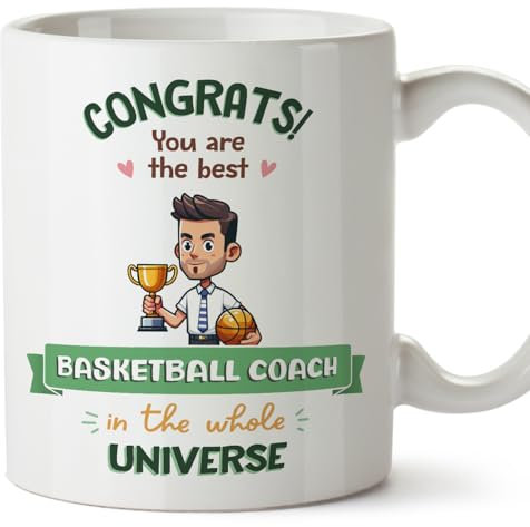 MUGFFINS Basketball Coach Man Mug - in English - Best in Universe Trophy - Funny Gift for Colleagues - Ceramic 11oz Mug