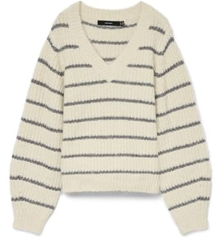 VERO MODA Damen Vmawesome Shine Ls V-NCK Stripe Pull Boo