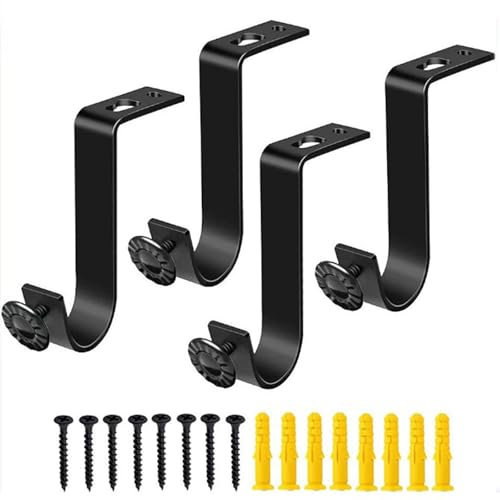 Hwtcjx 4 Pezzi Supporti per Bastoni Tende, Staffa Palo per Tende, Regolabili Staffe per Asta di Tenda, Supporto per Bastone Tenda in Metallo,Staffa da Parete Gancio per Tende Casa Ufficio (Nero, 28mm)
