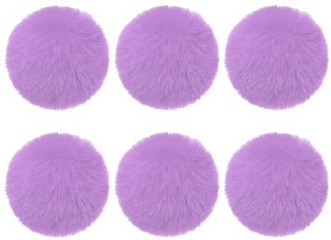 PATIKIL Pompones de Piel Sintética para Gorros, 6pcs Pompones de Piel Suave y Esponjosa con Lazo Elástico para Llaveros, Tejido de Gorros, Bufandas, Guantes, Bolsas, Navidad, Lila Claro