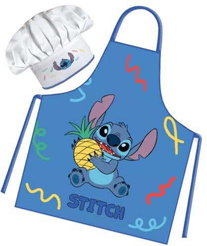 Sorrisini Tablier de cuisine pour enfants Lilo, ensemble chef enfant et chapeau, robe de cuisine enfant, tablier et chapeau réglable pour la peinture, 3-8 ans Stitch-Fantasy
