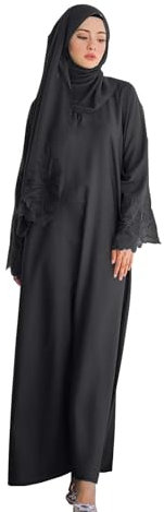 Muslimisches Kleid Damen Langarm Islamische Kleid Einfarbig Muslim Ramadan Kleidung Lang Maxi Einteiliges Abaya mit Hijab Mode Gebetskleid Prayer Türkei Robe Elegant Abdeckung Roben Kleider Burka