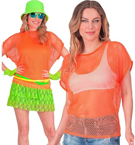 W WIDMANN MILANO Party Fashion - top de rejilla para mujer, camiseta fluorescente para festivales y carnaval.