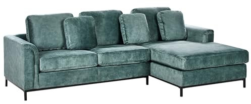 Beliani 4-Sitzer Ecksofa Samt blaugrün mit Chaiselongue Links Edelstahlfüße schwarz Oslo