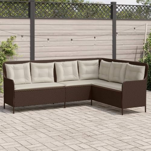 IKAYAA Poly Rattan Ecklounge 6 Personen Eckbank Gartengarnitur Gartenlounge Balkon Lounge Ecksofa Terrasse Sitzecke Eckgarnitur Garten Braun