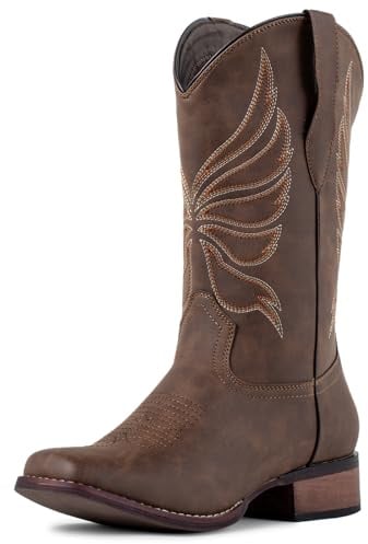 J's.o.l.e Cowboy Boots for Women Square Toe Wide Calf Cowgirl Boots Ladies Fashion Western Boots