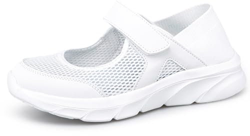 Hsyooes Sandales Femme Chaussures De Marche Réglable Respirante Sabots Mailles Basket Leger Été Pantoufle Confort Enceinte blanc EU38=Étiquette:39
