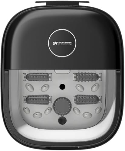 SportTronic Fußsprudelbad mit Massage und Heizfunktion - faltbares Fußmassagegerät mit 6 Massagerollen & 20 Shiatsu Vibration Fußreflexzonen Entgiftungsfußbad Sprudelfunktion Vibrationsmassagebad