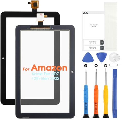 Für Amazon Kindle Fire HD7 12a Generation 2022 Touchscreen für Kindle Fire HD 7 12th Gen Touch Screen Panel Glas Reparatur Kit (Schwarz, kein LCD-Bildschirm)