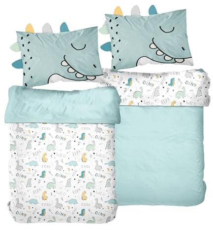 Familando Baby Bettwäsche aus 100% Baumwolle Oeko-Tex mit Reißverschluss · Deckenbezug 100x135 Kissenbezug 40x60 cm · Kinderbettwäsche in verschiedenen Tier Motiven (Dino)