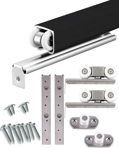 Sliding Door Kit Single Pocket Sliding Door Track Hardware Set Heavy Duty, 60 Inch / 66 Inch / 80 Inch Barn Door Rail Kit for Cabinet, Garage Door Hanger Kit Black(91.5cm/36inch)