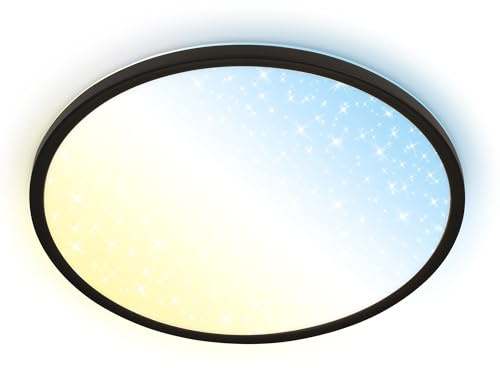 BRILONER - LED Panel mit Fernbedienung, dimmbar, Sternenhimmel, CCT warmweiß bis kaltweiß, LED Lampe, Deckenleuchte, Wohnzimmerlampe, Küchenlampe, Deckenbeleuchtung, Flurlampe, 37,5x4,5 cm, Schwarz