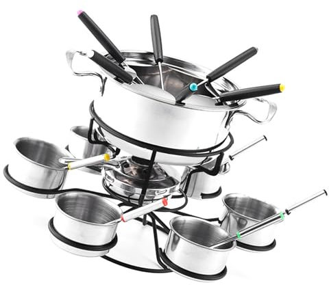 Fondue-Set aus Edelstahl – 21-teiliges Set mit drehbarem , Fondue-Set aus Gusseisen | Käse mit Schokolade und Fleisch, zum Servieren von Fondue mit Basis aus Gusseisen für Gäste, Set