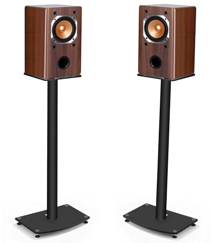 Universal Lautsprecherständer aus Metall, Boxenständer mit 45° Einstellbare Obere Platte für Satelliten Regallautsprecher, Kabelhaltern, Wechselbare Füße, 10KG Tragkraf, 1 Paar