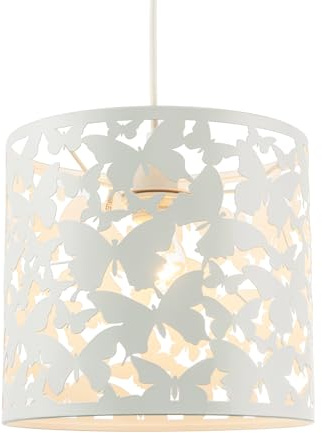 Unique Butterfly Themed Pendant Ceiling Light Shade in Gloss White | 23cm x 25cm | Creates Ambient Effect When Light Shines Through by Happy Homewares