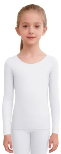 Sywiyi Mädchen Thermo Unterhemd Langarm Shirt Base Layer Oberteil Nathlos Tops Thermounterwäsche für Ballett Gymnastik Eislaufen