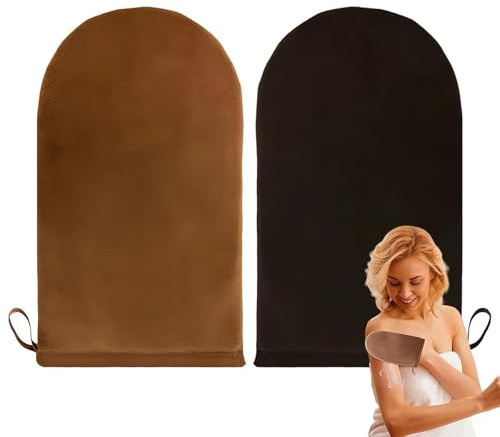 2Pcs Self Tanning Mitt Glove - Streak-Free Reusable Back Tanner Applicator with Anti-Slip Wrist & Velvet Surface for Even Sunscreen & Self Tan Application, Washable for Body & Back