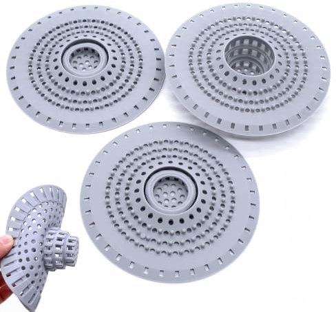 Silicone Hair Catcher, 3-Pack Shower Drain Cover with Suction Cups, Sink Strainer for Kitchen & Bathroom, Dual Layer Drain Protector Traps Hair & Food, Non Slip Reusable Bathtub Drain Cover, Gray