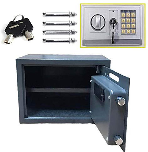 16 Litre Safe Box Digital Large Security Safety Steel Case 9.8 * 13.8 * 9.8in Cash Value Home Safe with Locking Bolts Spare Keys for Office or Home Use Wall or Floor Mounted, Grey