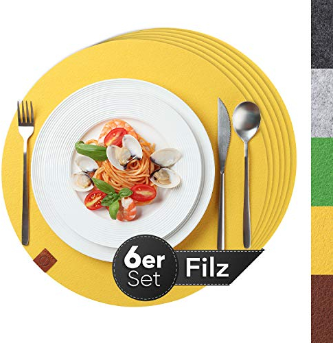 Sidorenko Edles Platzset aus Filz Ø 38cm - 6er Set gelb - Tischset Abwischbar Filzuntersetzer - abwaschbare Tischuntersetzer Platzdeckchen - Untersetzer Filzmatte