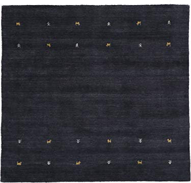 carpetfine Wollteppich Gabbeh Uni Quadratisch Schwarz 200x200 cm | Moderner Teppich für Wohn- und Schlafzimmer