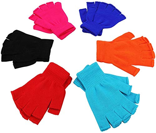 Voarge 6 pares de guantes cálidos de invierno, guantes de medio dedo sin dedos, guantes de punto semisin dedos M (Multicolor)
