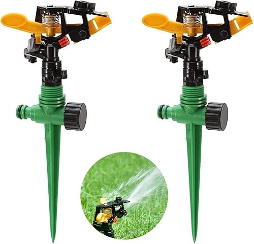 Irrigazione prato, 2 irrigatori automatici da giardino a 360 gradi, rotanti per prato, irrigatore per giardino, prato, piante