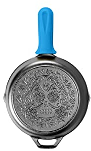 LODGE Sartén de hierro fundido con diseño de calavera de azúcar con asa, color negro