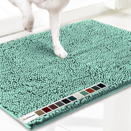 Muddy Mat® AS-SEEN-ON-TV Highly Absorbent Microfiber Door Mat and Pet Rug, Non Slip Thick Washable Area and Bath Mat Soft Chenille for Kitchen Bedroom Indoor and Outdoor - Seafoam Green Large 35X24