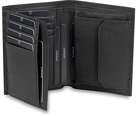 iClassy Hochformat - Echtleder Geldbörse handgemacht und doppelt genäht Portemonnaie mit Münzfach und Platz für 13 Karten + 1 Sichtfach mit RFID NFC Schutz - Geschenk | (Schwarz)
