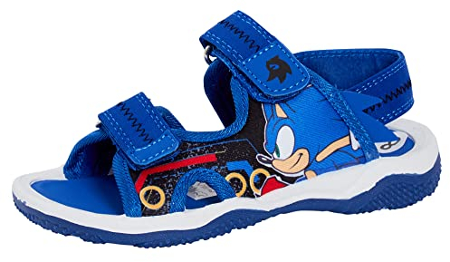 Sonic The Hedgehog Sport Sandalen für Jungen Sega Open Toe Easy Fasten Sliders Sommerschuhe, blau, 26 EU