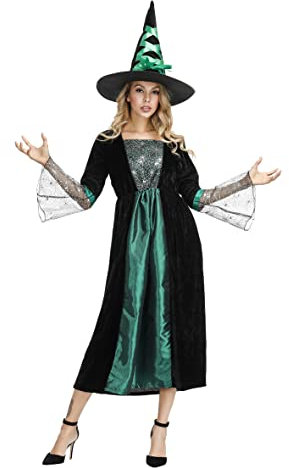 Hengzhifeng Hexe Kostüm Damen Witcher Halloween Fasching Karnevalskostüm (Large, Grün)