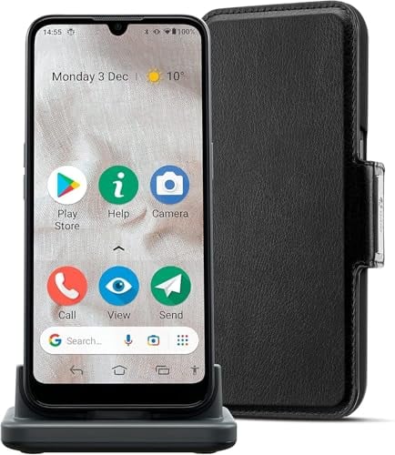 Doro 8100 Plus 4G Smartphone Débloqué pour Seniors, Résistant à l'eau, avec Triple Caméra, Écran 6.1, GPS, Reconnaissance Faciale, Socle Chargeur et Étui [Version Française] (Noir)