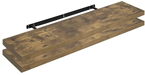 WOLTU Wandregal 2 Stück Set Wandboard Bücherregal Regale für Deko Wandablagen aus MDF Holz,Hängeregal Vintagebraun, 120x22.9x3.8cm,RG9315hov-2