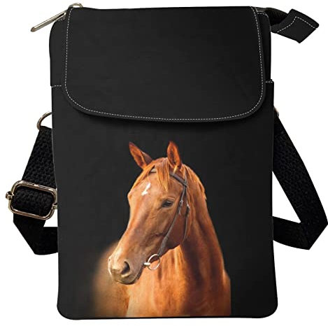 POLERO Sonnenblumen-Umhängetasche aus Segeltuch für Damen und Mädchen, kleine Umhängetasche, verstellbare Umhängetasche, Braunes Pferd, Einheitsgröße