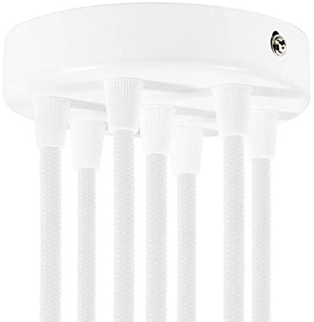 Baldachin für Texilkabel, Lampen Baldachin Metall. 1/2/3/5/7 Loch. Weiß, Schwarz, Chrom, Kupfer, Messing, Perlschwarz (7 Loch Weiß)
