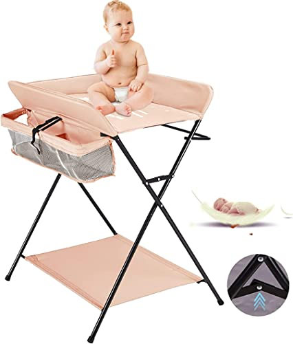 Cambiador y bañera 2 en 1 para bebé, de 0 a 12 meses (hasta 25 kg), cambiador plegable y portátil, con 4 ruedas, 80 x 66 x 98 cm (rosa)