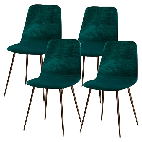 Lydevo Stuhlhussen 4er Esszimmer Strech Stuhlhussen für Esszimmerstühle Universal Waschbar Bezug Stuhlhussen Skandinavisch Stuhlüberzug für Küchenstühle Hotel Bankett,Samt#Pfauenblau