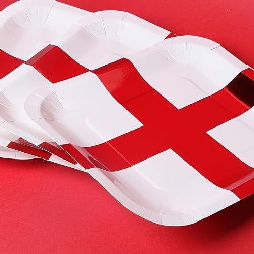 Sparkles Partyware England Flag Plates - Pack of 10 - White Paper Plates with Red Foil St George's Cross - Football Rugby Parties World Cup Six Nations St George's Day Celebration Tableware