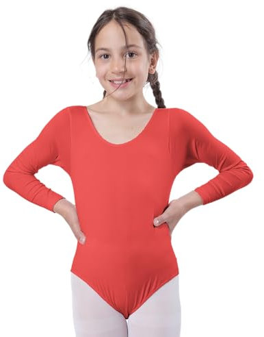 Carnavalife Mädchen-Body für Tanz, Ballett, Mädchen, langärmlig, Rundhalsausschnitt, Tanztrikot für Mädchen, für Tänzerin, Gymnastik, rot, 8 Jahre