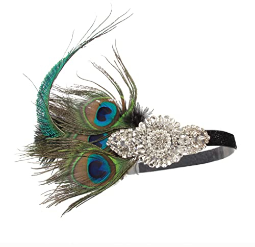 IYOU 20s Flapper Bandeau Gatsby Vert Serre-tête en Plumes de Paon Accessoires pour cheveux pour le bal de fin d'année pour Femmes