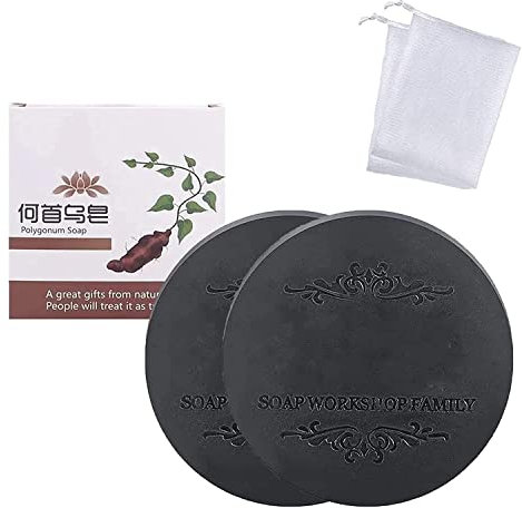 Black & Thick Hair Fallopia Multiflora Shampoo Bar,He Shou Wu Shampoo Soap,Hair Darkening Shampoo Bar,Blackening Shampoo,Organic Grey Reverse Shampoo Bar,Promotes Hair Growth,Prevents Hair Loss (2PC)