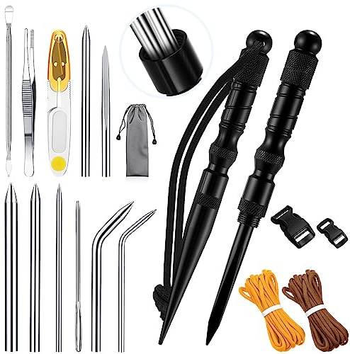 Shimeyao 12-teiliges 2025 Update Paracord FID Knotter-Werkzeug-Set, Edelstahl, Marlinspike-Set, Nähen, Schnürnadeln, Glättungsknoten, Werkzeuge für Marlinspike, Paracord-Leder, andere Kordeln, Schwarz