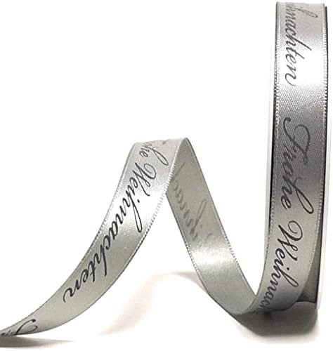 s.dekoda Schleifenband 20m x 15mm Frohe Weihnachten Grau - Dunkelgrau Satinband Dekoband Weihnachtsband
