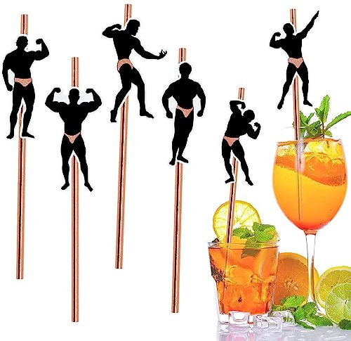 Muskelmann Strohhalme,18 PCS Pennis Strohhalme Hen Party Papierstrohhalme Bachelorette Cocktail Strohhalme Rosegold Plastikfrei Trinkhalme für Bridal Shower Party Dekoration Zubehör