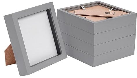 Nicola Spring 3D Shadow Box Photo Frames - 6x6 (15x15cm) - Pack of 5 - Grey 3D Photo Frame Box Picture Frame Box Memorabilia Display Case for Crafts, Keepsakes, Wedding, Graduation