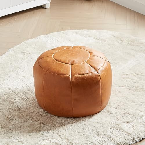 Louis Donné Ungefüllter Ottoman-Pouf-Bezug, Kunstleder-Fußhocker für Fußstütze, kleine Sitzsack-Aufbewahrungslösung für Heimdekoration, wasserdichte runde Pouffe Fußhocker für Wohnzimmer Schlafzimmer