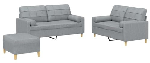 vidaXL Sofagarnitur 3-TLG., Sessel Couch mit Kissen Fußhocker, Sofa Wohnzimmersofa mit Armlehnen, Couchgarnitur Designsofa Sitzmöbel Polstermöbel, Hellgrau Stoff