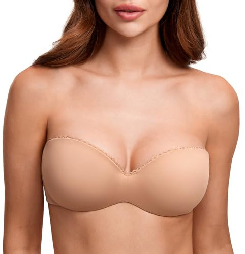 DOBREVA Women's Strapless Push Up Bra Padded Underwire Boost Cups Multiway Bandeau Bra Barely Buff 34B
