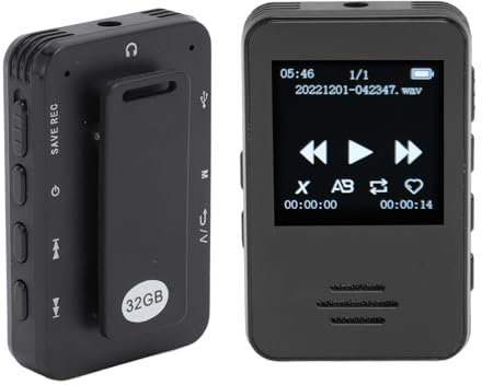 32 GB Tragbarer Digitaler Diktiergerät, V5.2 MP3 APE FLAC WAV Player Back Clip Recorder mit 1,33 Zoll IPS HD-Bildschirm, Sound-Audio-Recorder für Vorlesungen, Besprechungen